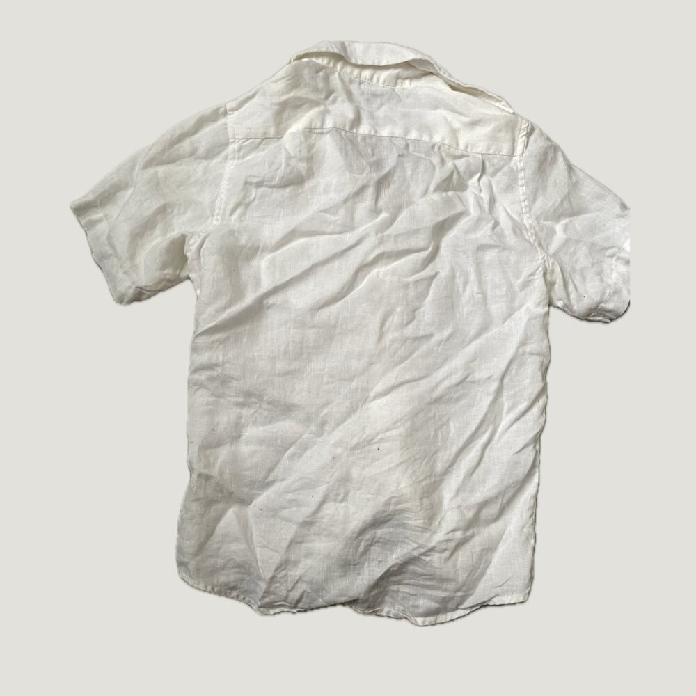 Amiani White Linen Short Sleeve Button-Up Shirt - Picture 4 of 7